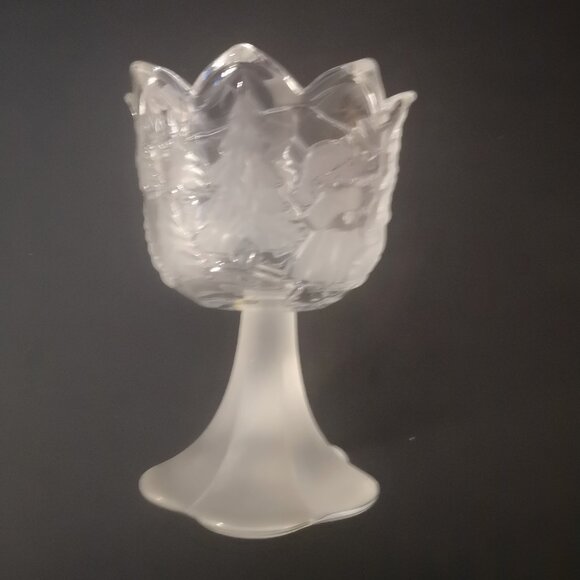 VTG Original Walther Clear & Frosted Glass Candle Holder w/ Tulip Shape Stem - Picture 2 of 3